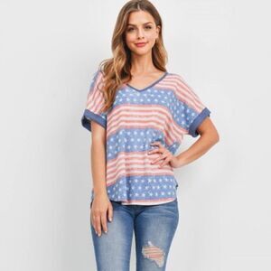 Stars & Stripes V-Neck Short Sleeve Top